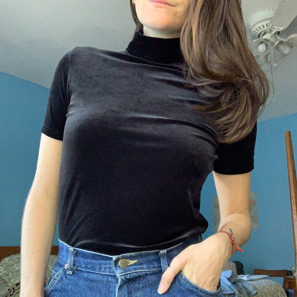 Vintage Black Velvet Turtleneck Top